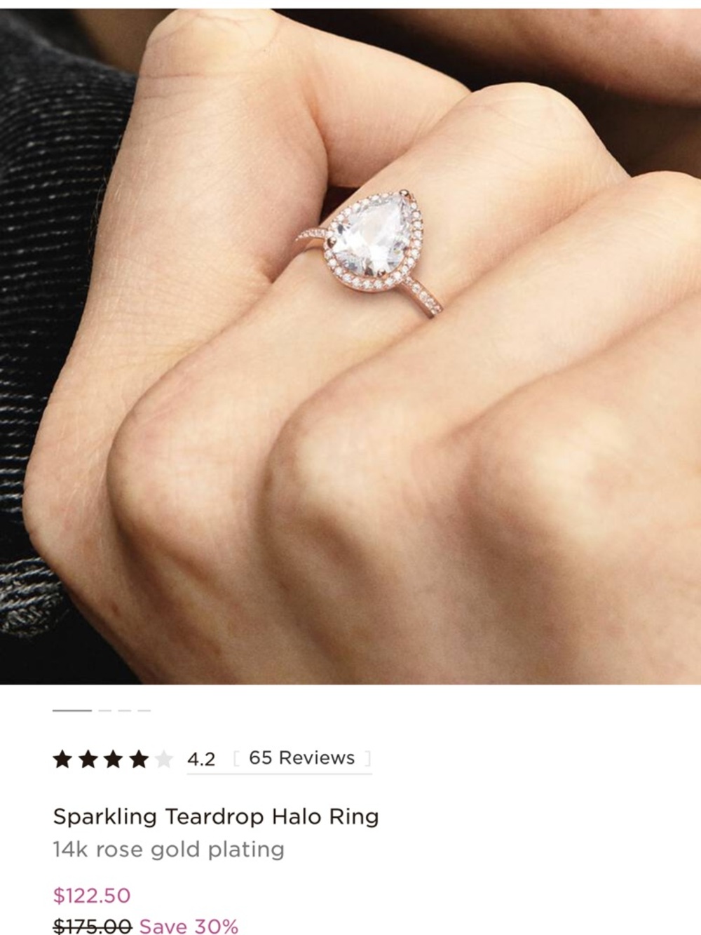Pandora Rose Gold Teardrop Halo Ring with Clear Stone Size 7.5 - Picture 2 of 13